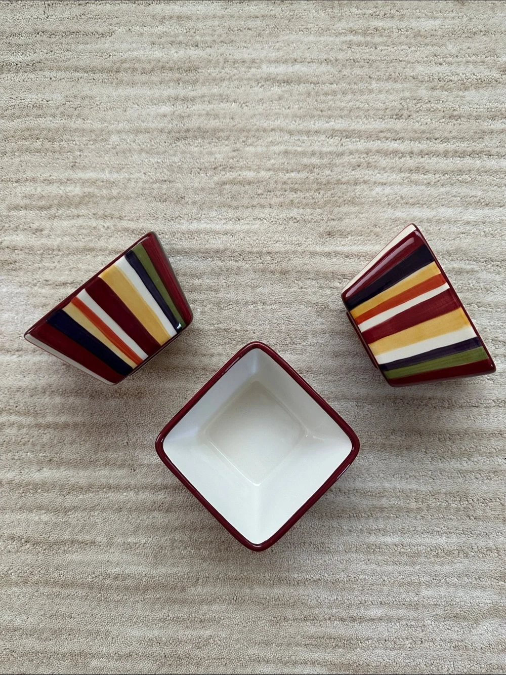 Set of 3 PAMPERED CHEF Simple Additions Stripes Square Bowls Entertaining
